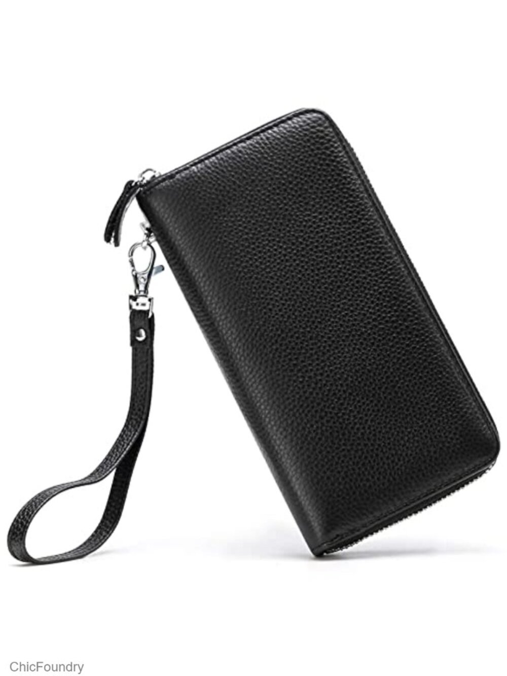 RFID Blocking Genuine Leather Zip Clutch Wristlet Wallet